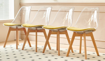 Wood Leg And Transparent Back Chair,Set Of 4,Dining Chair,Coffee Chair Transparent Wood Plastic