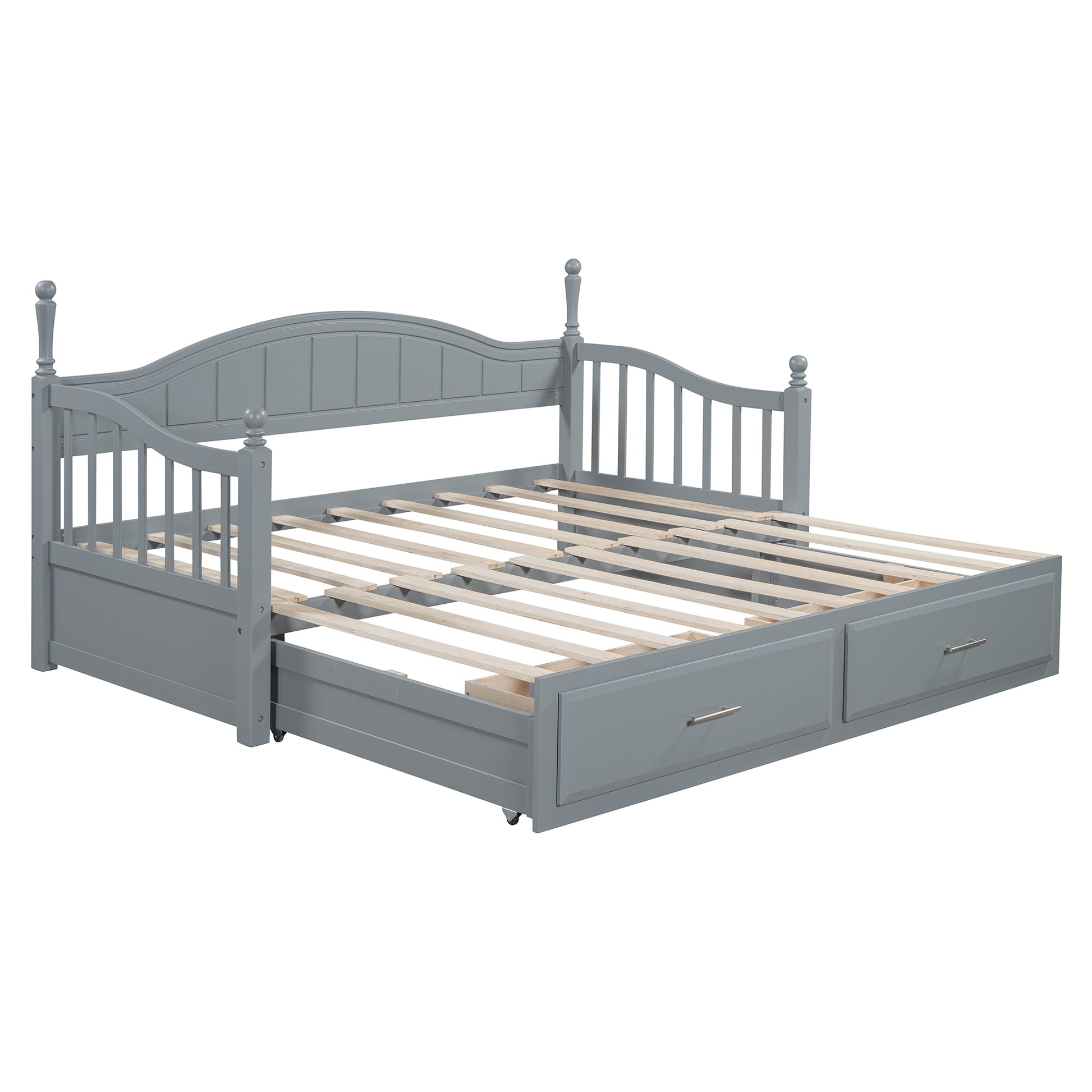 Wooden Twin Size Daybed With Twin Size Trundle, Extendable Daybed With Two Storage Drawers,Gray Expected Arrival Time:9.12 Twin Gray Wood