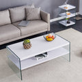 Double Rectangular Coffee Table. The Board Surface Is Mdf, With White Stickers, And Both Sides Are Transparent Tempered Glass. Suitable For Living Room, Bedroom And Other Occasions. White Mdf Glass