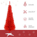 Homcom 5' Artificial Pencil Christmas Tree, Slim Xmas Tree With 294 Realistic Branch Tips And Plastic Stand, Red Red Plastic