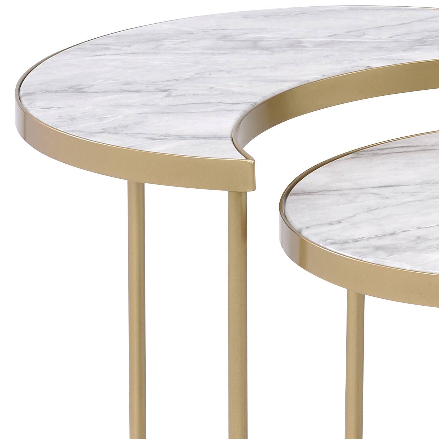 White And Gold 3 Piece Nesting Tables White Gold Primary Living Space Modern Round Wood Metal Sled
