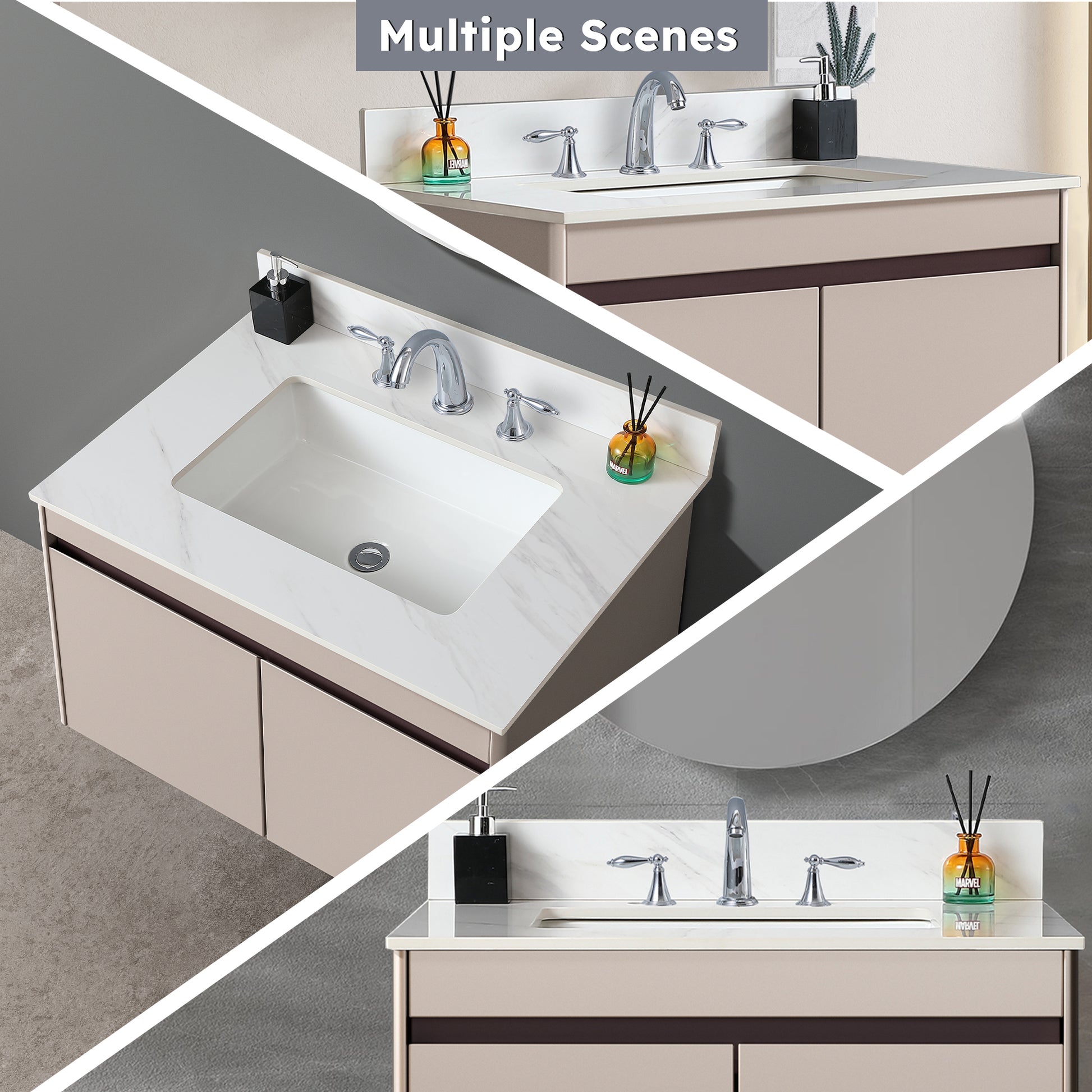 31 Inch Marble Vanity Top, White Vanity Top With Pre Drilled Faucet Holes, Bathroom Vanity Top With Undermount Rectangular Middle Sink And 4" Height Backsplash, Bianco Carrara Venato White Bathroom Sintered Stone