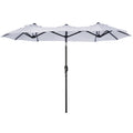 Outsunny Double Sided Patio Umbrella 9.5' Large Outdoor Market Umbrella With Push Button Tilt And Crank, 3 Air Vents And 12 Ribs, For Garden, Deck, Pool, White Cream Polyester