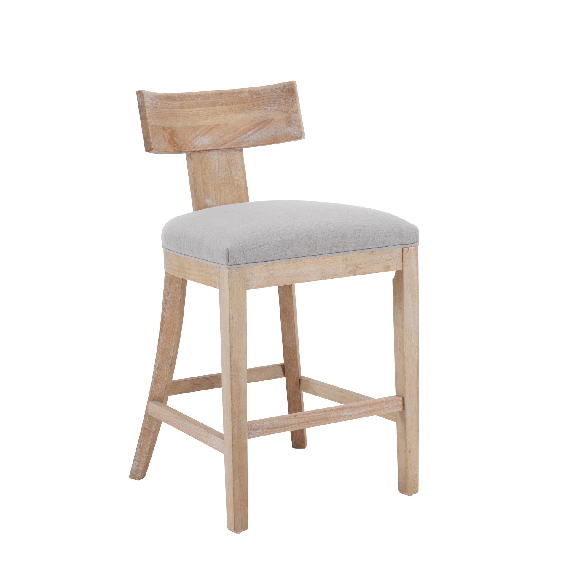 27" Counter Stools Set Of 2, Upholstered Counter Height Bar Stools With Solid Rubber Wood Frame, Backrest, Footrest, Armless Barstools For Home Bar, Kitchen Counter, Pebble Linen & Natural Natural Rubberwood Set Of 2 Fabric