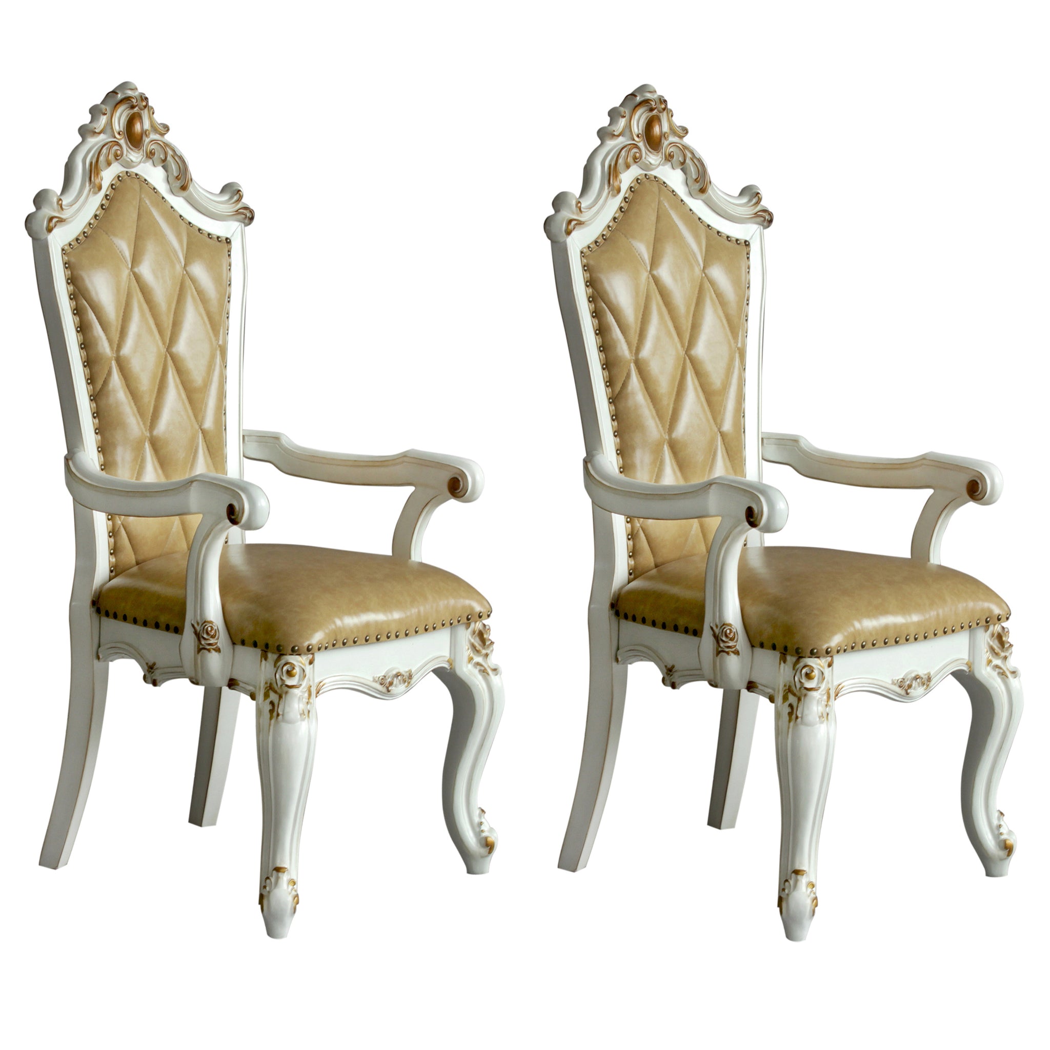 Butterscotch And Antique Pearl Tufted Arm Chairs Set Of 2 Brown White Dining Room Traditional Rubberwood Set Of 2 Wood Fabric