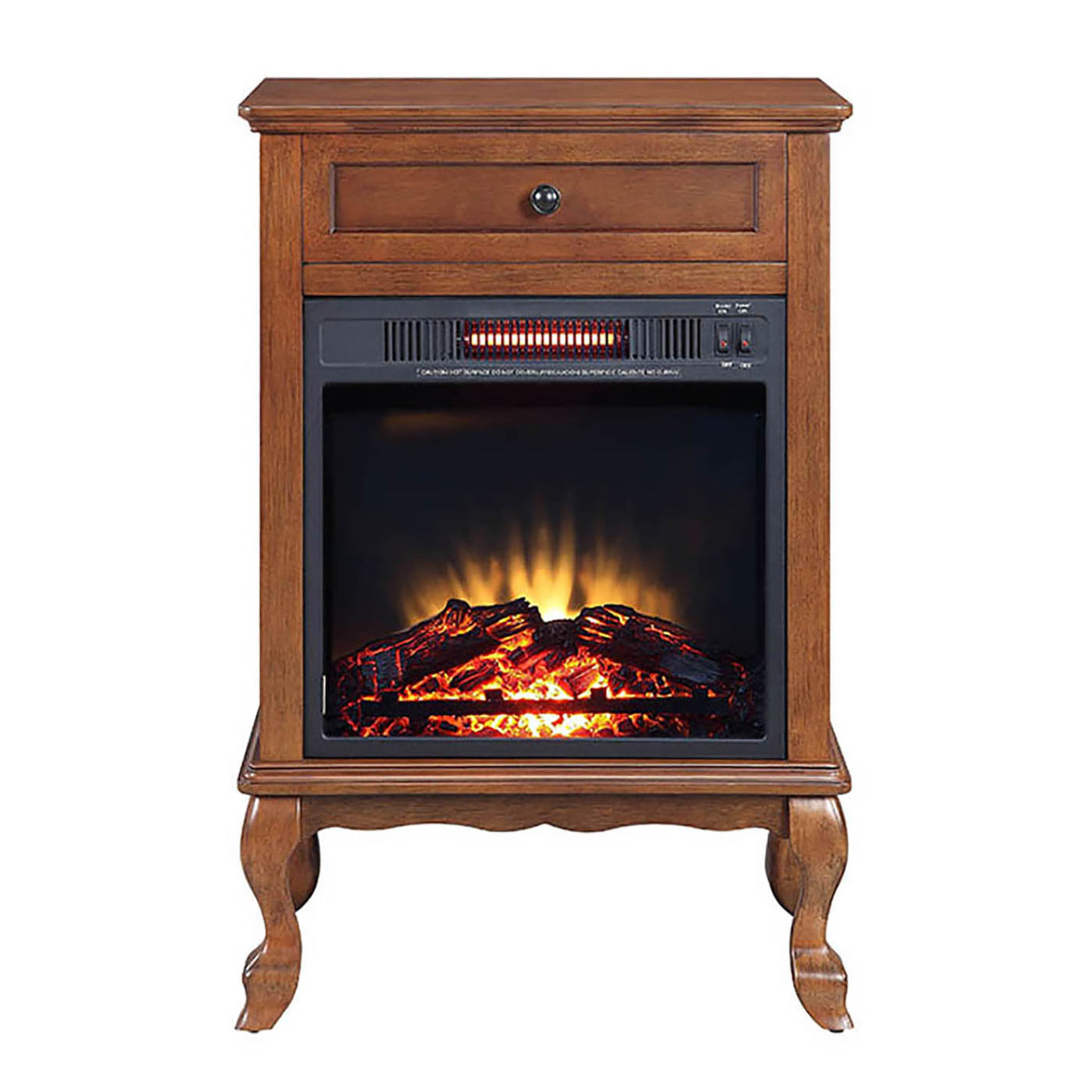 Walnut 1 Drawer Fireplace With Queen Ann Leg Electric Walnut Primary Living Space Freestanding Wood Electric