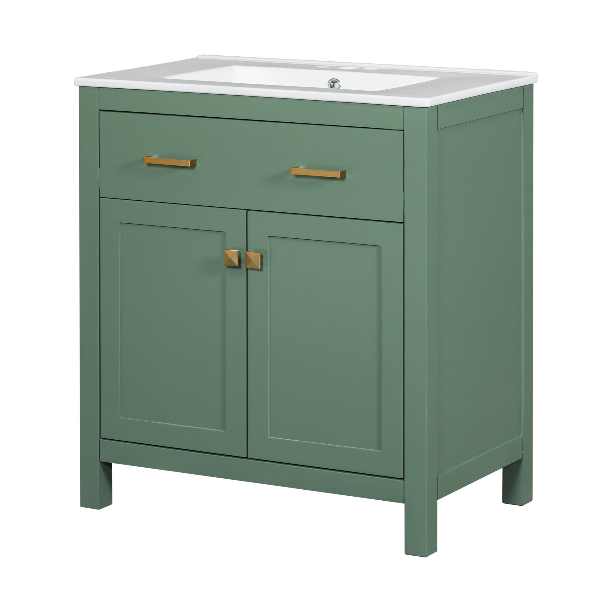 30 Inch Bathroom Vanity With Ceramic Sink, Modern Green Single Bathroom Cabinet With 2 Doors And A Shelf, Soft Close Doors Green Bathroom Solid Wood Mdf