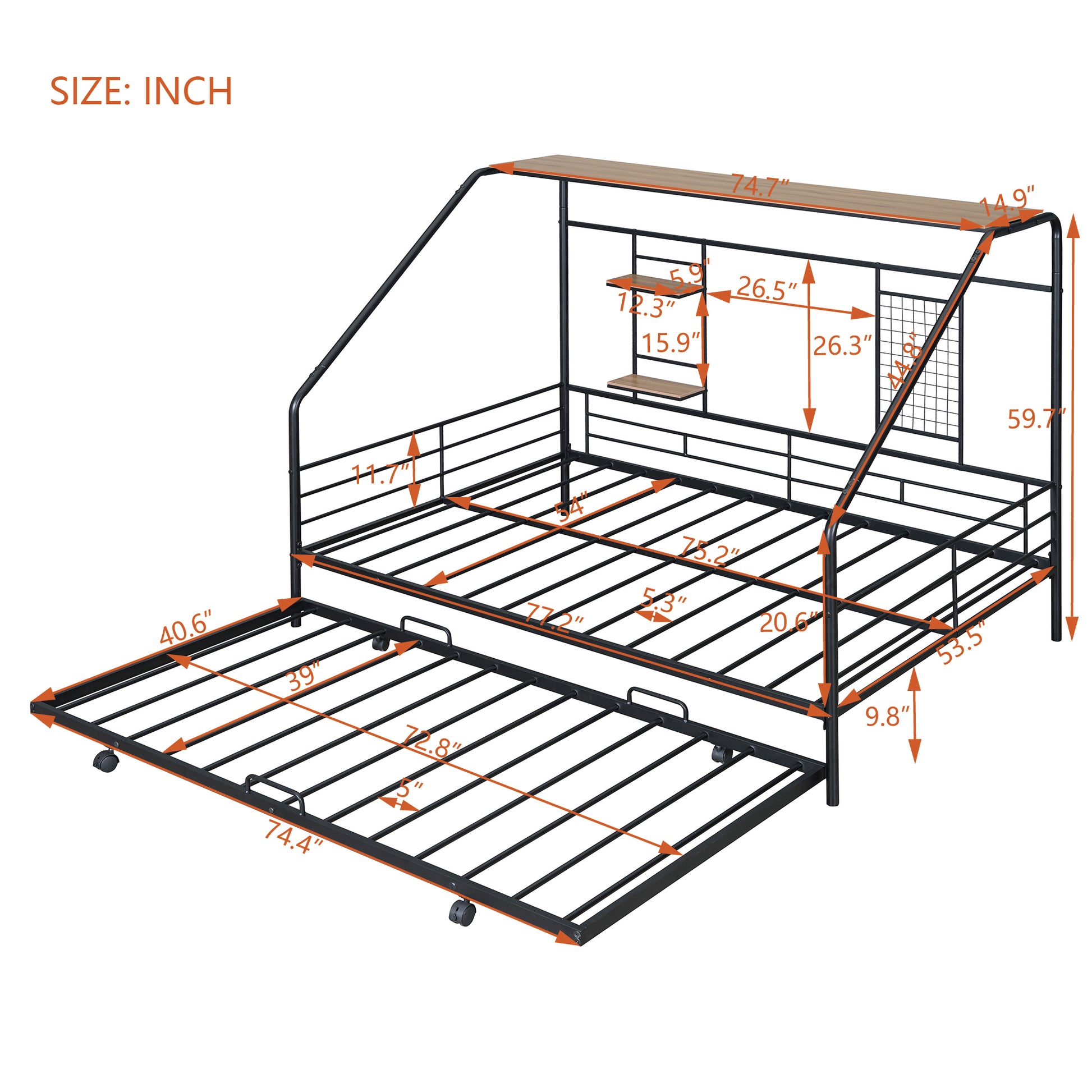 Full Size Metal House Bed With Trundle, Black Full Black Metal