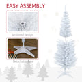 Homcom 5' Tall Pre Lit Slim Noble Fir Artificial Christmas Tree With 110 Warm White Led Lights And 294 Tips, For Christmas Decoration, White White Plastic