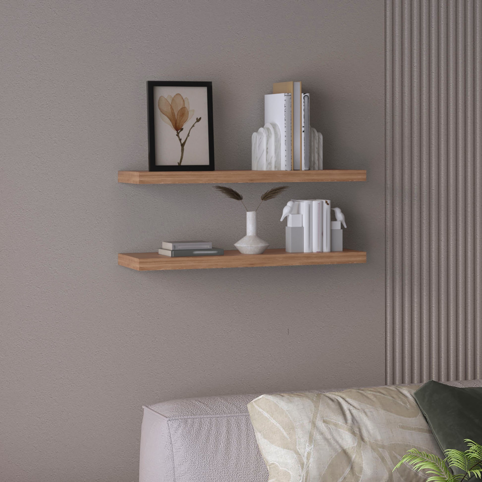 Ecco 31.5" Wide Floating Shelves Set Of 2, Shelves For Wall Decor For Bedroom, Bathroom Storage Shelves, Book Shelves For Living Room 2 Or Less Light Brown Horizontal Primary Living Space Closed