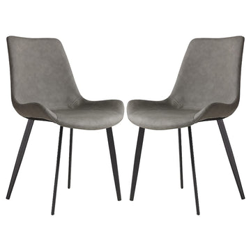 2 Pcs Faux Leather Dining Chairs, Mid Century Modern Leisure Upholstered Chair With Metal Legs For Kitchen Living Room Grey Gray Pu Set Of 2 Carbon Steel Pu Leather