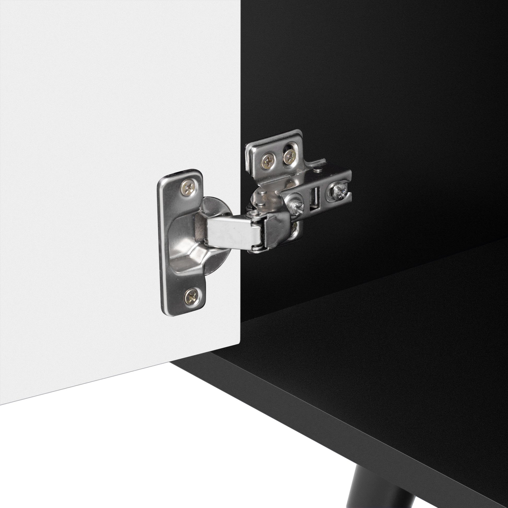 71'' Modern Tv Stand With 2 Cabinets& Open Compartments, Entertainment Center For Tvs Up To 80'', Television Console For Living Room, Bedroom, Home Theatre White Black Primary Living Space 70 79