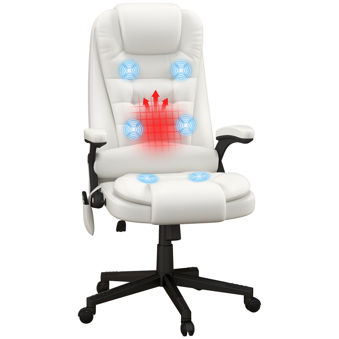 Homcom High Back Vibration Massage Office Chair With 6 Vibration Points, Heated Reclining Pu Leather Computer Chair With Armrest And Remote, White White Pu