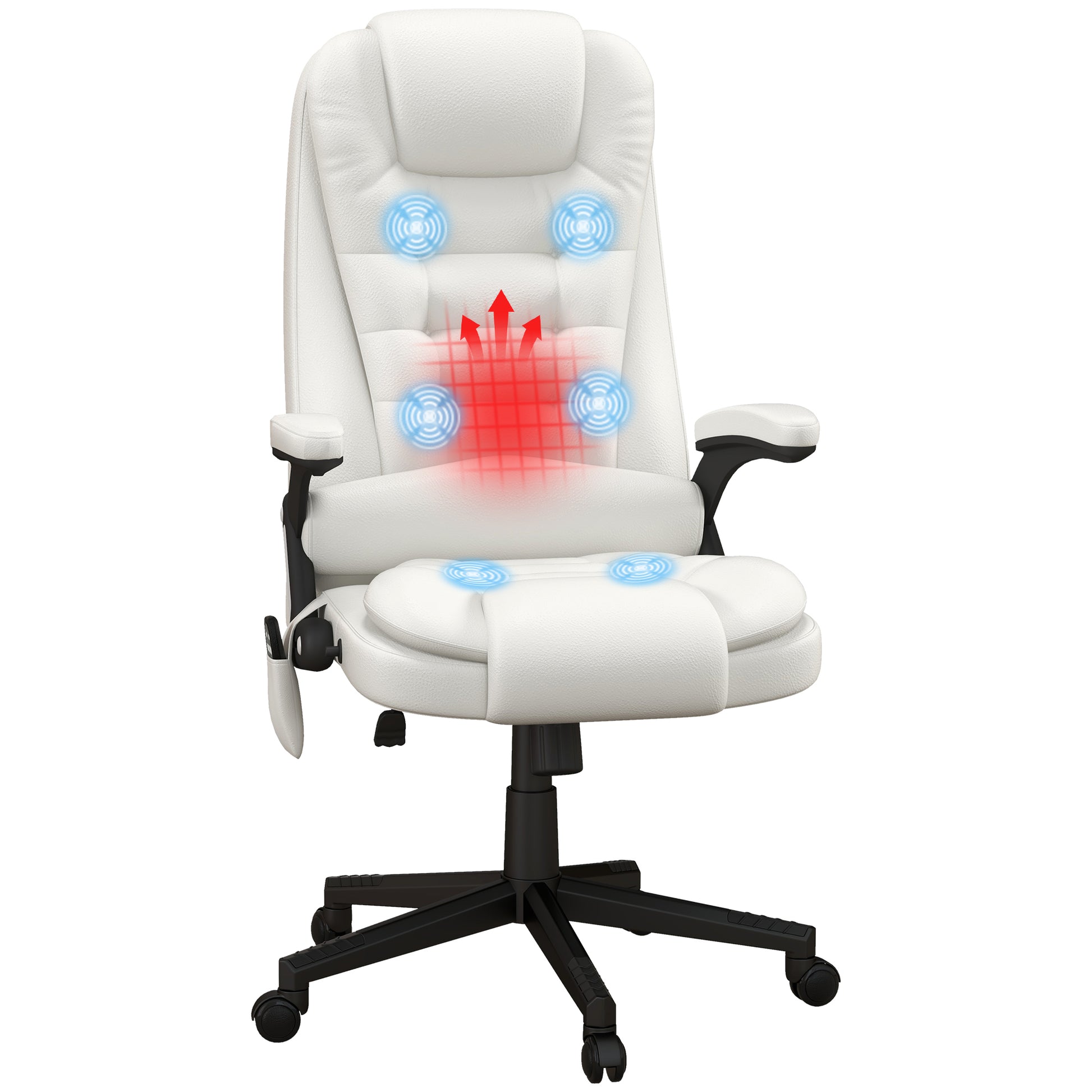 Homcom High Back Vibration Massage Office Chair With 6 Vibration Points, Heated Reclining Pu Leather Computer Chair With Armrest And Remote, White White Pu