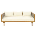 Claremont 3 Seater Daybed With Rattan Arms Beige Cushion Teak Beige Wood Fabric Rattan