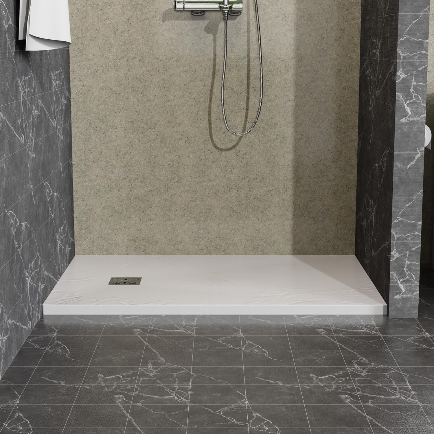 Goodyo 32"X48" White Abs & Acrylic Shower Base With Drain Kit And Stainless Steel Cover White Abs