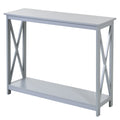 Homcom 2 Tier Console Table, Sofa Side Table With Storage Shelf, X Design For Entryway, Living Room, And Hallway, Grey Grey Mdf