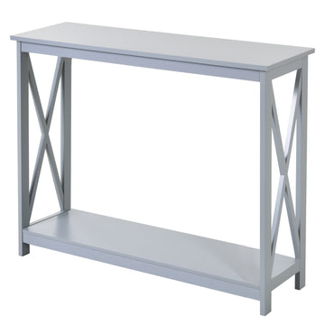 Homcom 2 Tier Console Table, Sofa Side Table With Storage Shelf, X Design For Entryway, Living Room, And Hallway, Grey Grey Mdf