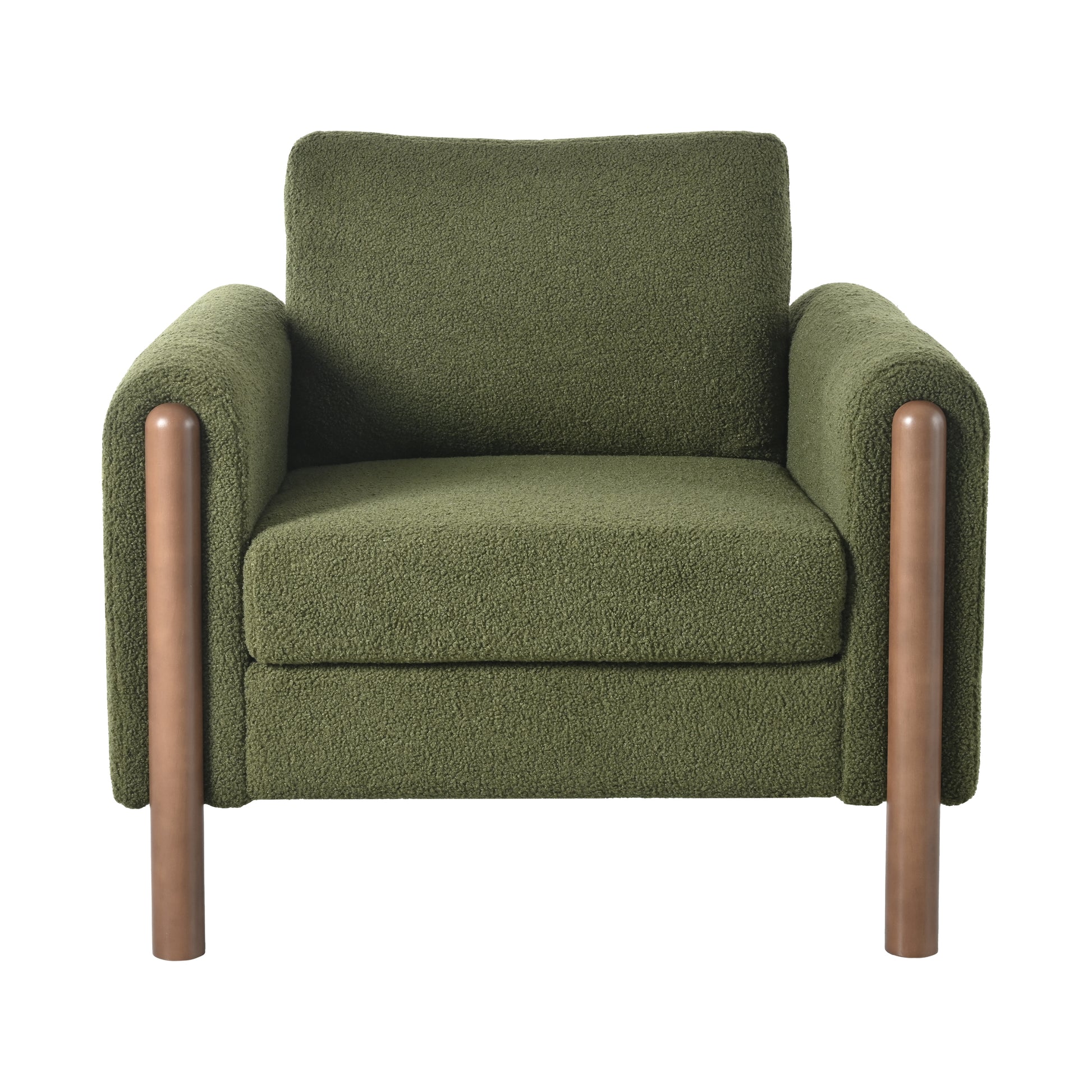 Oversized Accent Chair, Upholstered Living Room Chairs Single Sofa Chair With Walnut Legs, Curved Handrail, Green Green Teddy