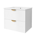 Modern 24 Inch Wall Mounted Bathroom Vanity With 2 Drawers, White Ideal For Small Bathrooms White Bathroom Mdf