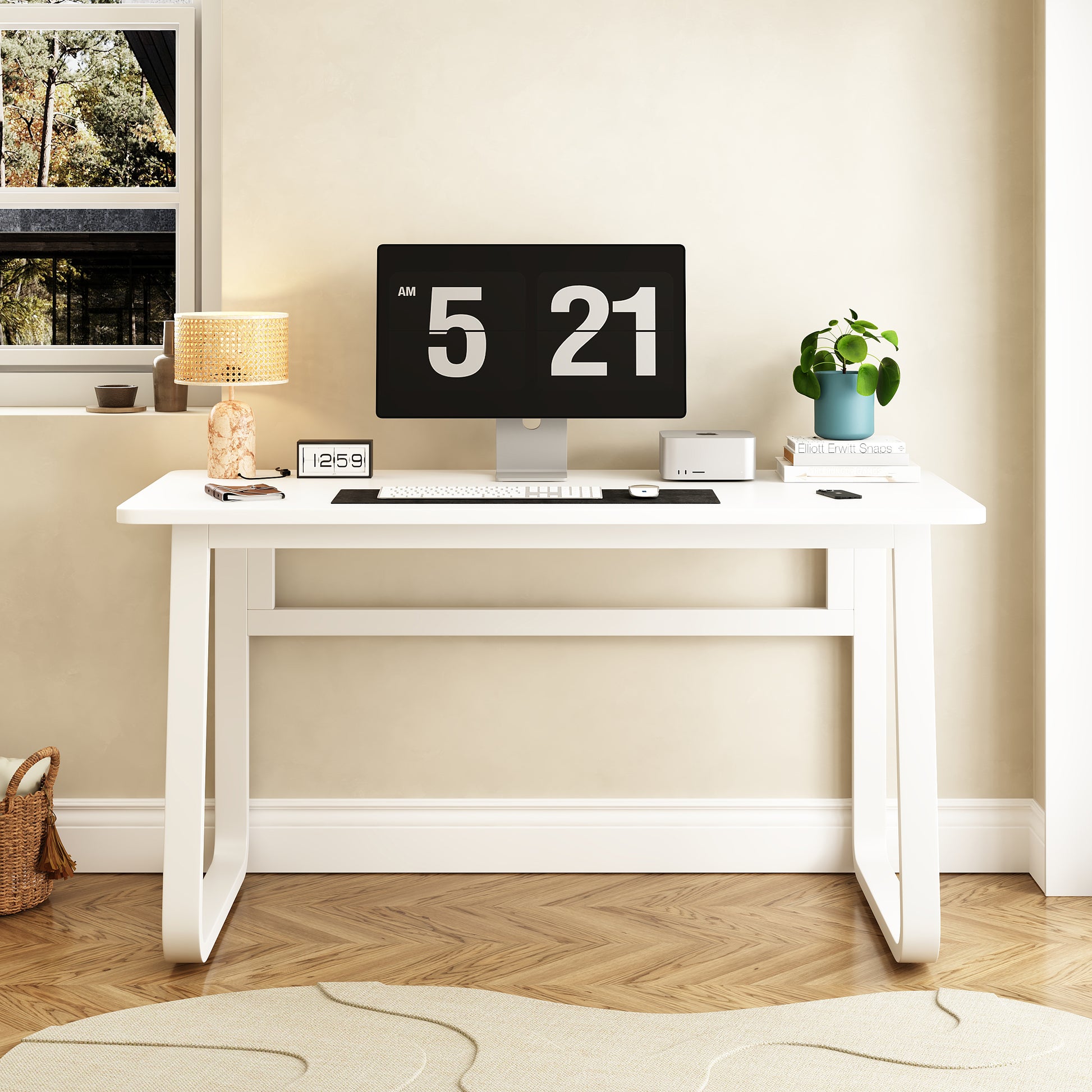 L47.2Inch Computer Desk Table Simple Gaming Table Chair Home Desk Student Writing Desk Bedroom Desk Workbench Desk White Metal