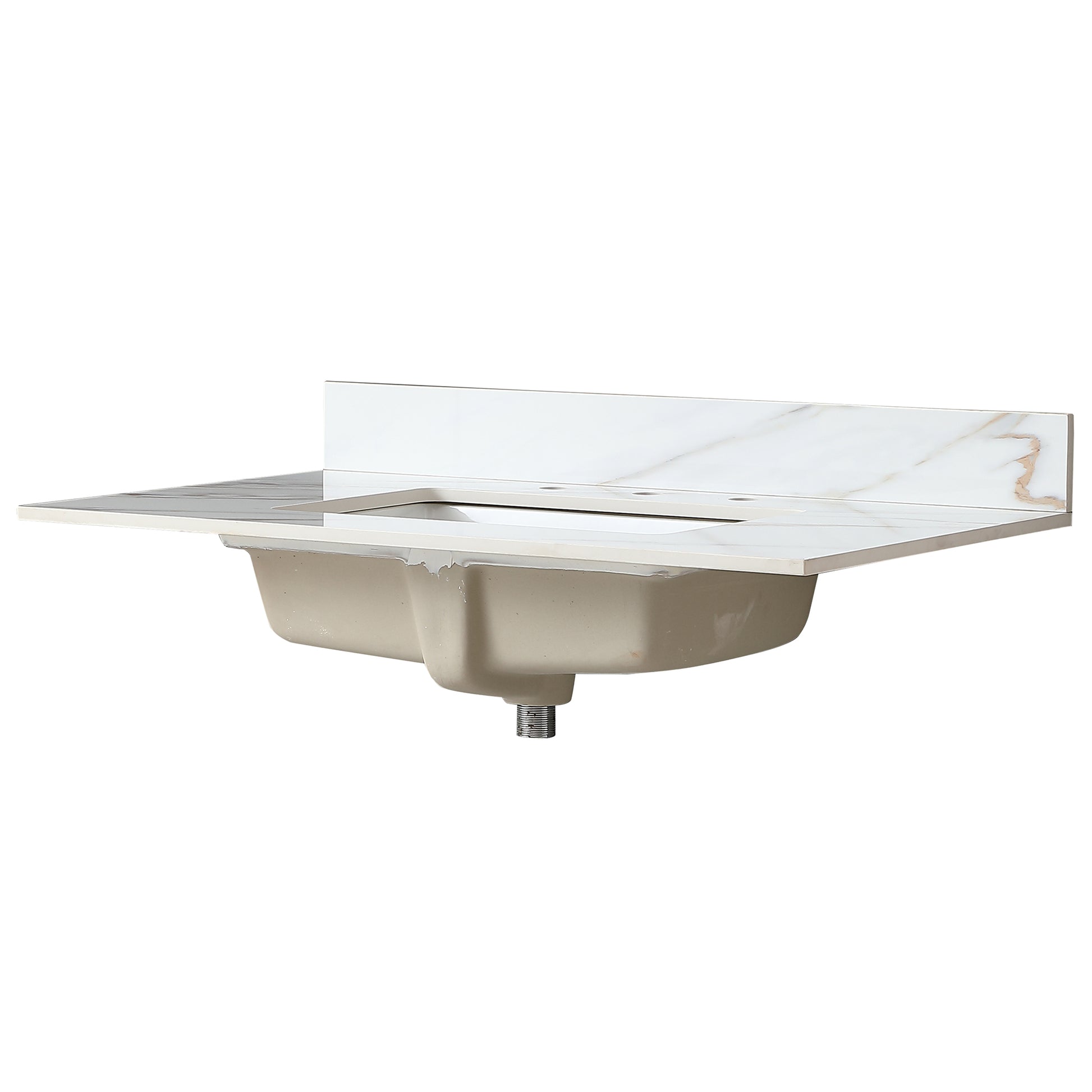 37 Inch Marble Vanity Top, Bathroom Vanity Top With Undermount Rectangular Middle Sink And 4" Height Backsplash, Pre Drilled 8 Inch Faucet Hole Spread Vanity Top, Carrara White With Veins White Marble Bathroom American Design,American Traditional