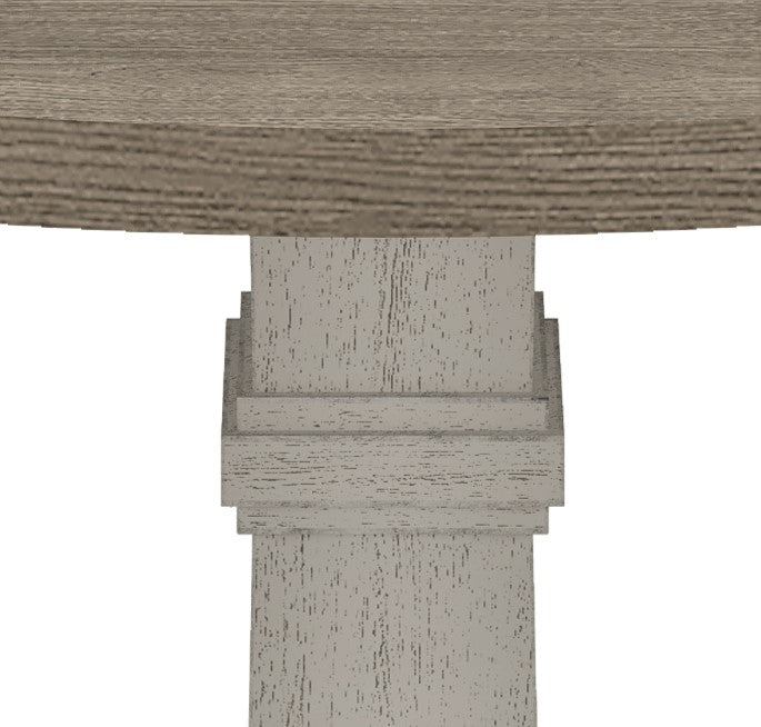 Tannen 59"W Round White And Gray 5 Pc Dining Table Set White Gray Linen