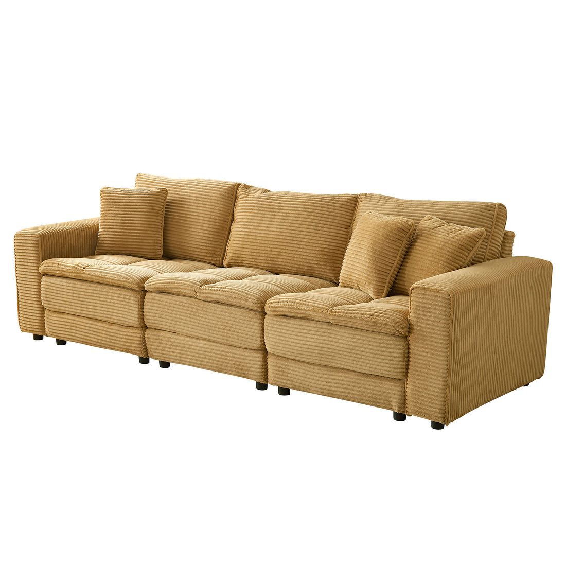4 Seats Complimentary 2 Pillows ,Oversized Sectional Sofa,L Shaped Corner Couch With Detachable Seat & Back Cushion, Corduroy Upholstery Convertible Sleeper Sofa&Couch For Living Room Yellow Fabric 4 Seat