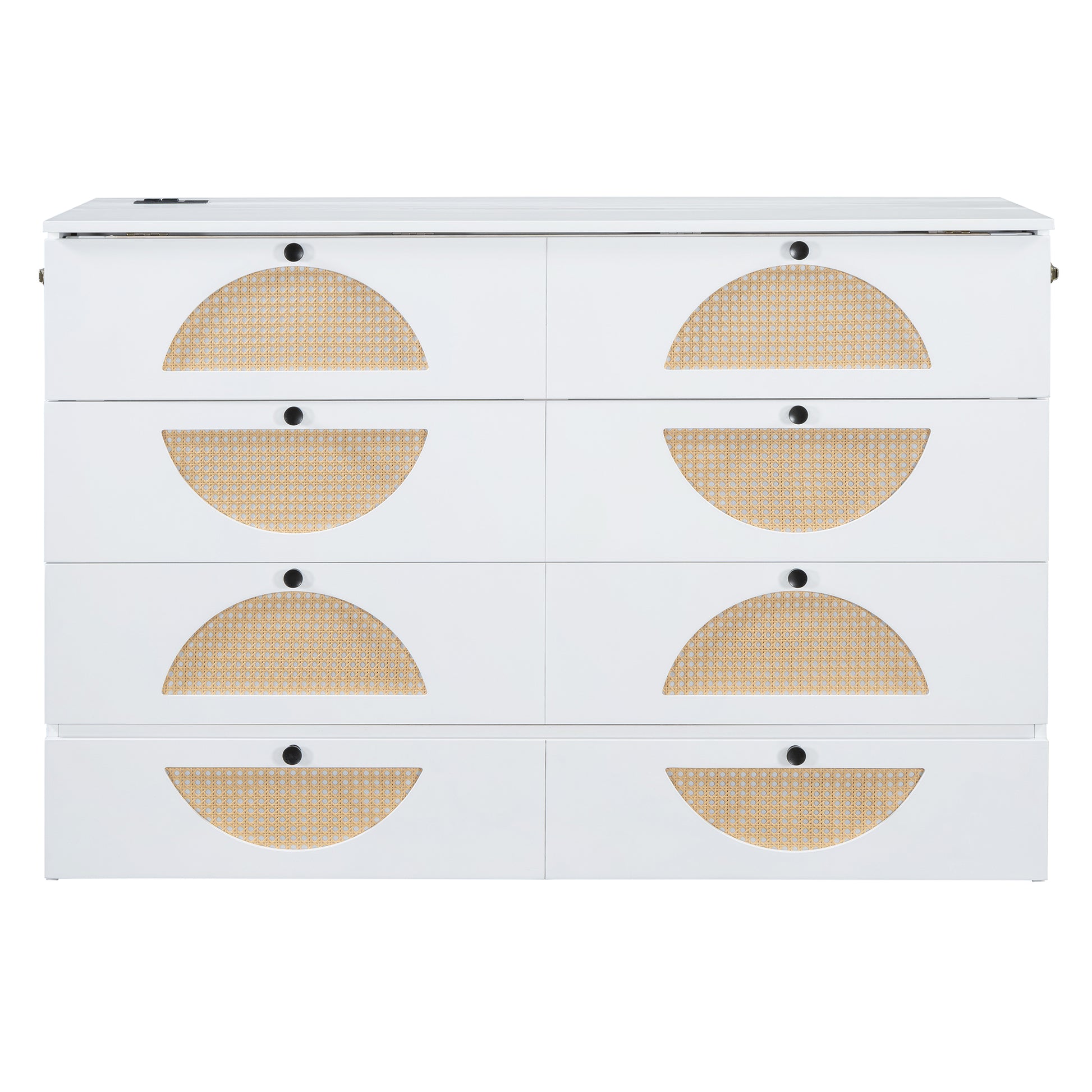 Queen Size Murphy Bed With Large Drawer,Usb Ports And Outlets,White Queen White Plywood