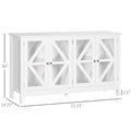 Homcom Sideboard, Buffet Cabinet With 4 Tempered Glass Doors And Adjustable Storage Shelf, Credenza, White White Mdf