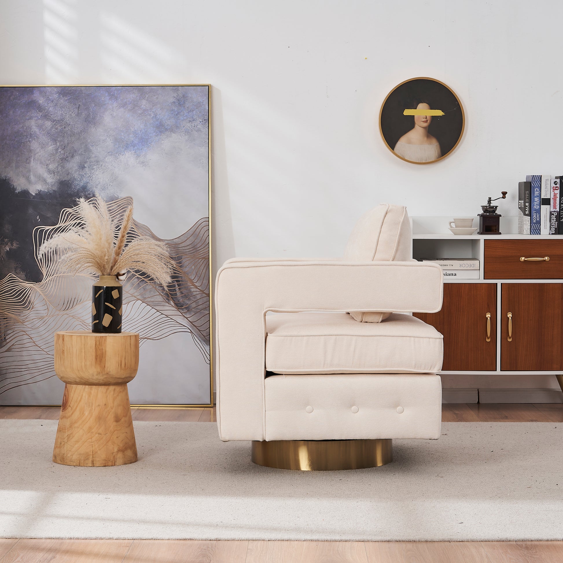 Swivel Barrel Chair For Living Room,360 Degree Swivel Club Modern Accent Single Sofa Chair, Small Leisure Arm Chair For Nursery, Hotel, Bedroom, Office Beige Primary Living Space Modern Linen