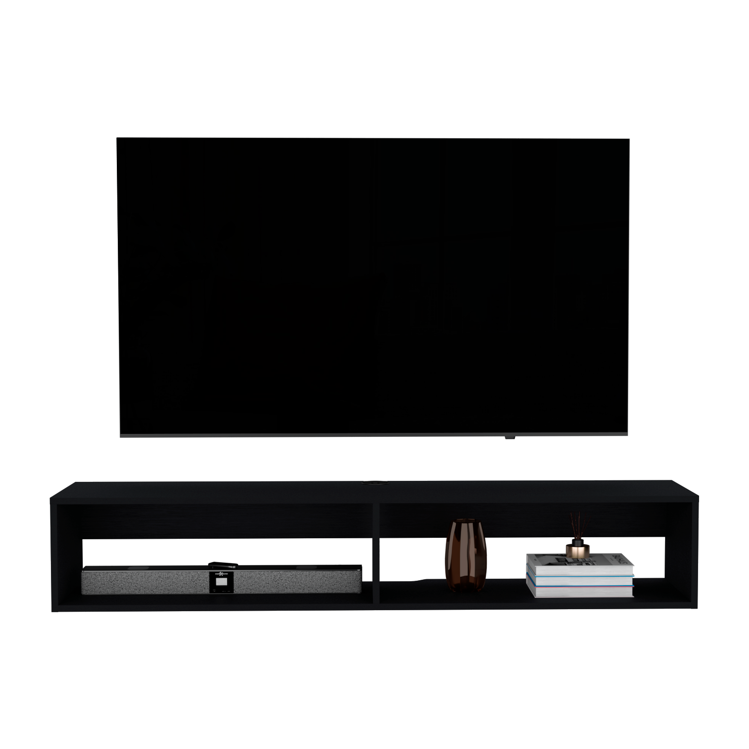 Floating Tv Stand Moore, Living Room, Black Black 60 69 Inches Engineered Wood