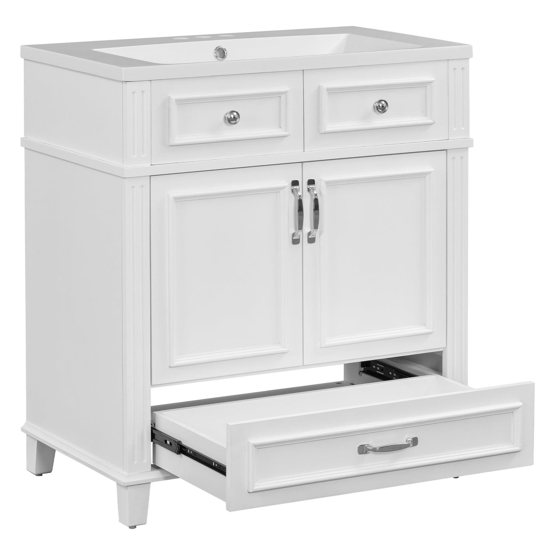 30'' Bathroom Vanity With Resin Sink, Solid Wood Frame Bathroom Storage Cabinet With Soft Closing Doors, Retro Style, White Same As Sw000118Aak White Bathroom Modern Solid Wood Mdf Resin