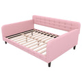 Full Size Upholstered Tufted Daybed With 4 Support Legs, Pink Box Spring Not Required Full Pink Wood Bedroom Daybeds Linen Upholstered