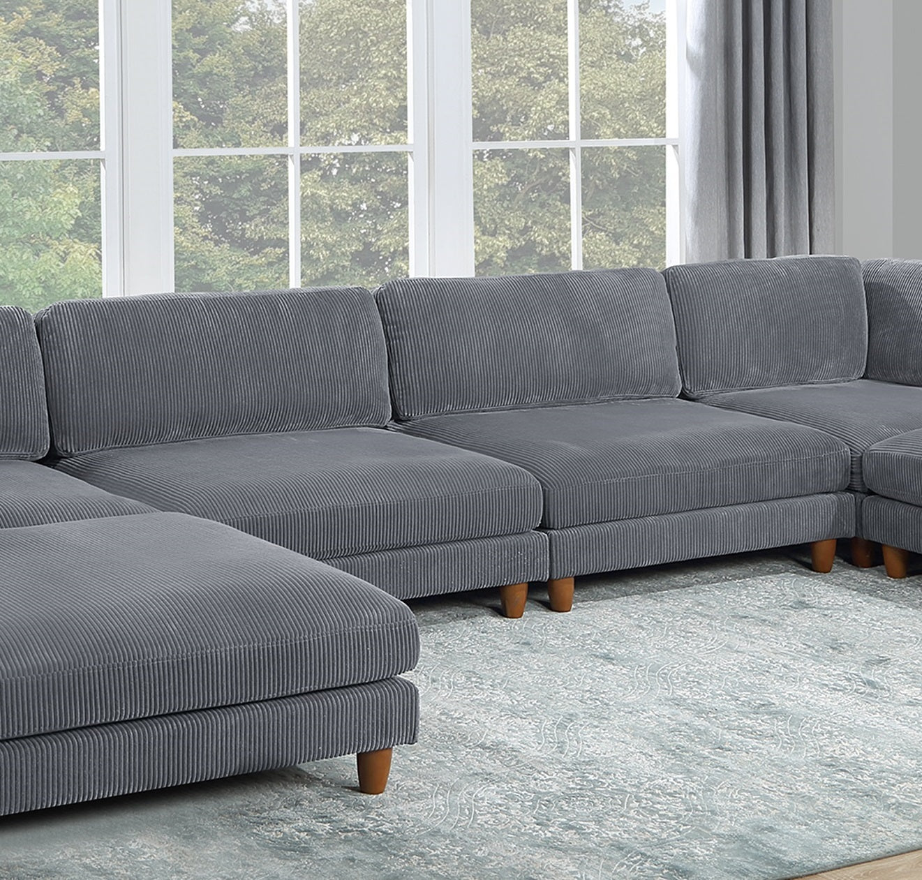 Contemporary Dark Gray 6Pc Modular Sectional Set Corduroy Upholstery Couch 2X Corner Wedge, 2X Armless Chairs 2X Ottomans Living Room Dark Gray Primary Living Space Cushion Back Contemporary,Modern Modular Rubberwood Corduroy 6 Seat