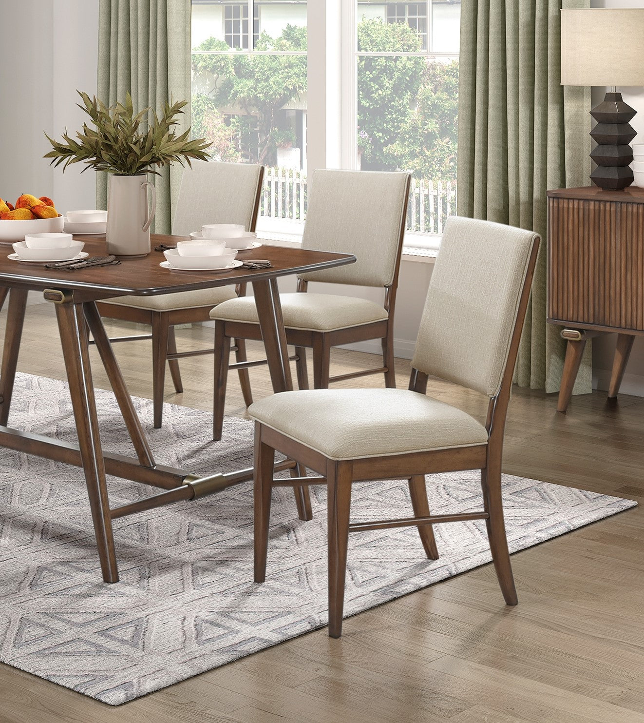 Modern Design 7Pc Dining Set Table And 6X Side Chairs Fabric Upholstered Seat Back Brown Finish Wooden Dining Kitchen Furniture Brown Mix Seats 6 Dining Room Modern Dining Table With Chair Wood