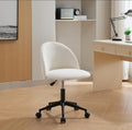 White Boucle Office Chair Desk Chair, Mid Back Adjustable Swivel Computer Chair With Black Legsmodern Upholstered Desk Chair With Wheels White Black Foam Polyester Blend