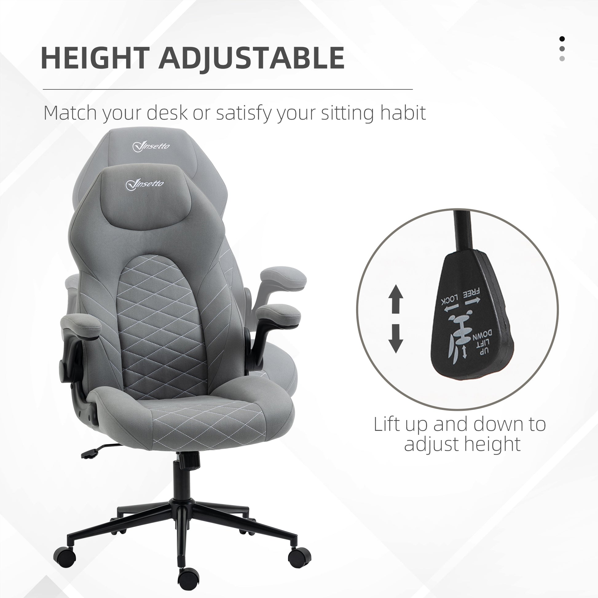 Vinsetto Gaming Chair With Flip Up Arm, High Back Desk Computer Chair, Gamer Chair With Adjustable Height And Swivel Wheellight Gray Light Gray Polyester