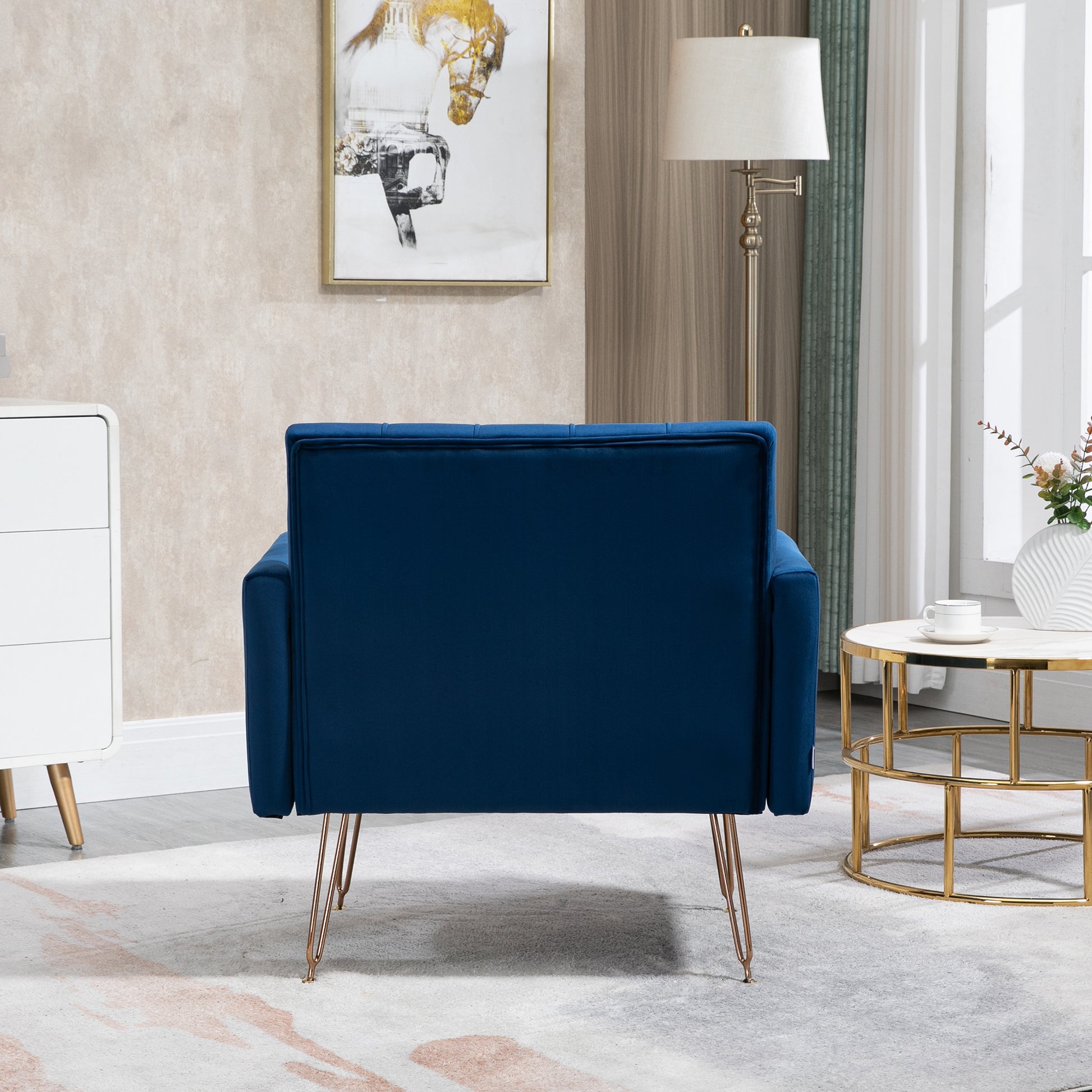 Coolmore Velvet Armchair Single Sofa Modern Tufted Upholstered Side Reading Chairs With Arm And Gold Metal Leg For Living Room Bedroom Navy Navy Foam Velvet