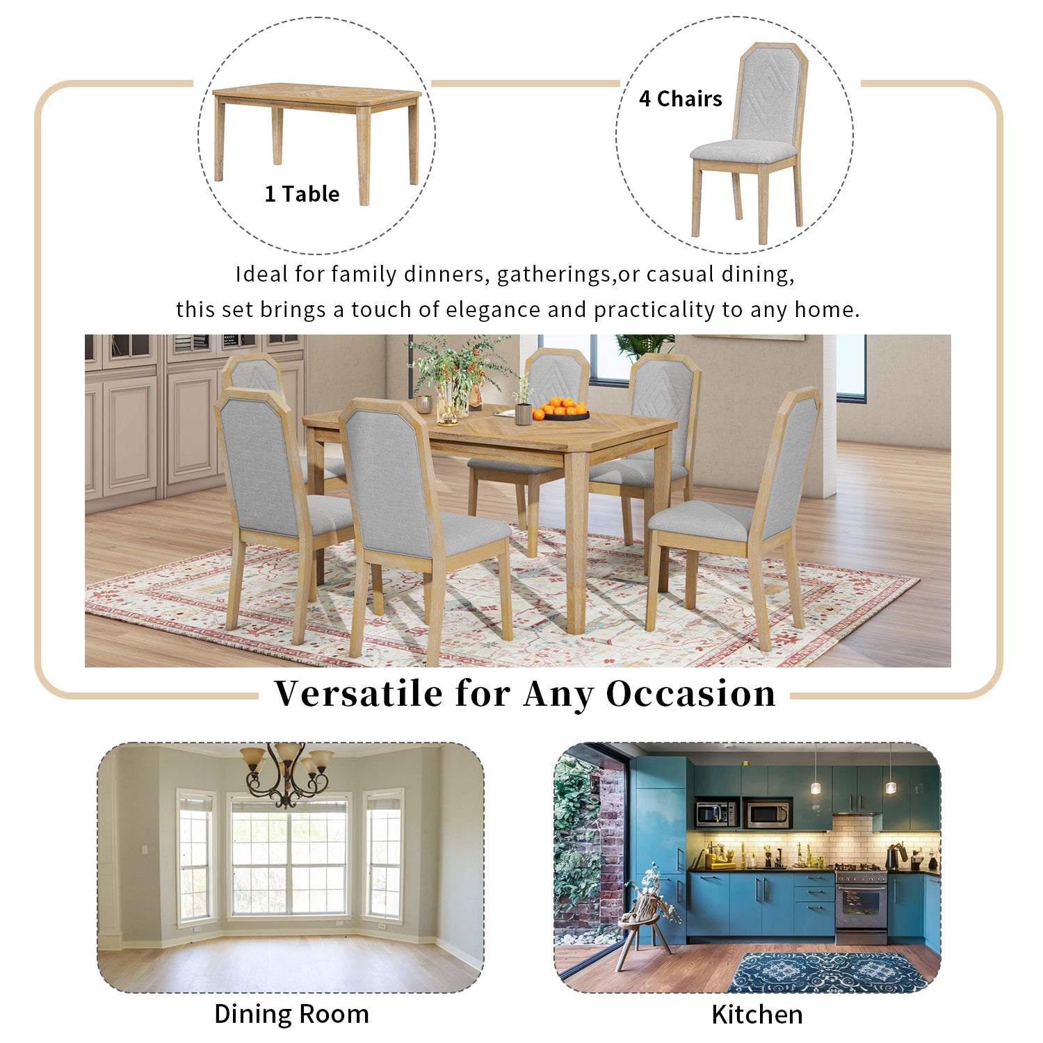 7 Piece Farmhouse Dining Set Classic Rustic Table And 6 High Back Design Chairs For Dining Room, Kitchen Natural Wood Wash Natural Wood Wash Solid Wood Mdf