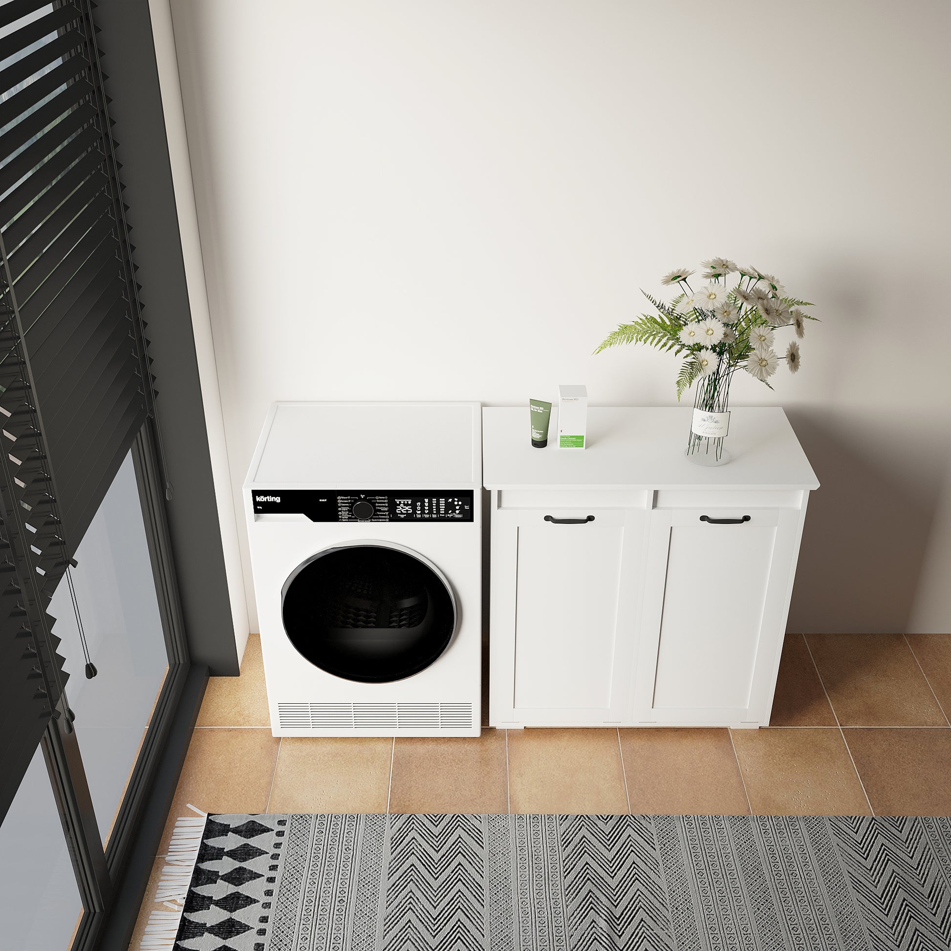 Laundry Cabinet ,With 2 Removable Liner Bags White Particle Board Mdf