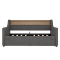 Twin Size Daybed With Trundle Bed, Upholstered Daybed With Charging Station And Led Lights, Gray Twin Gray Linen