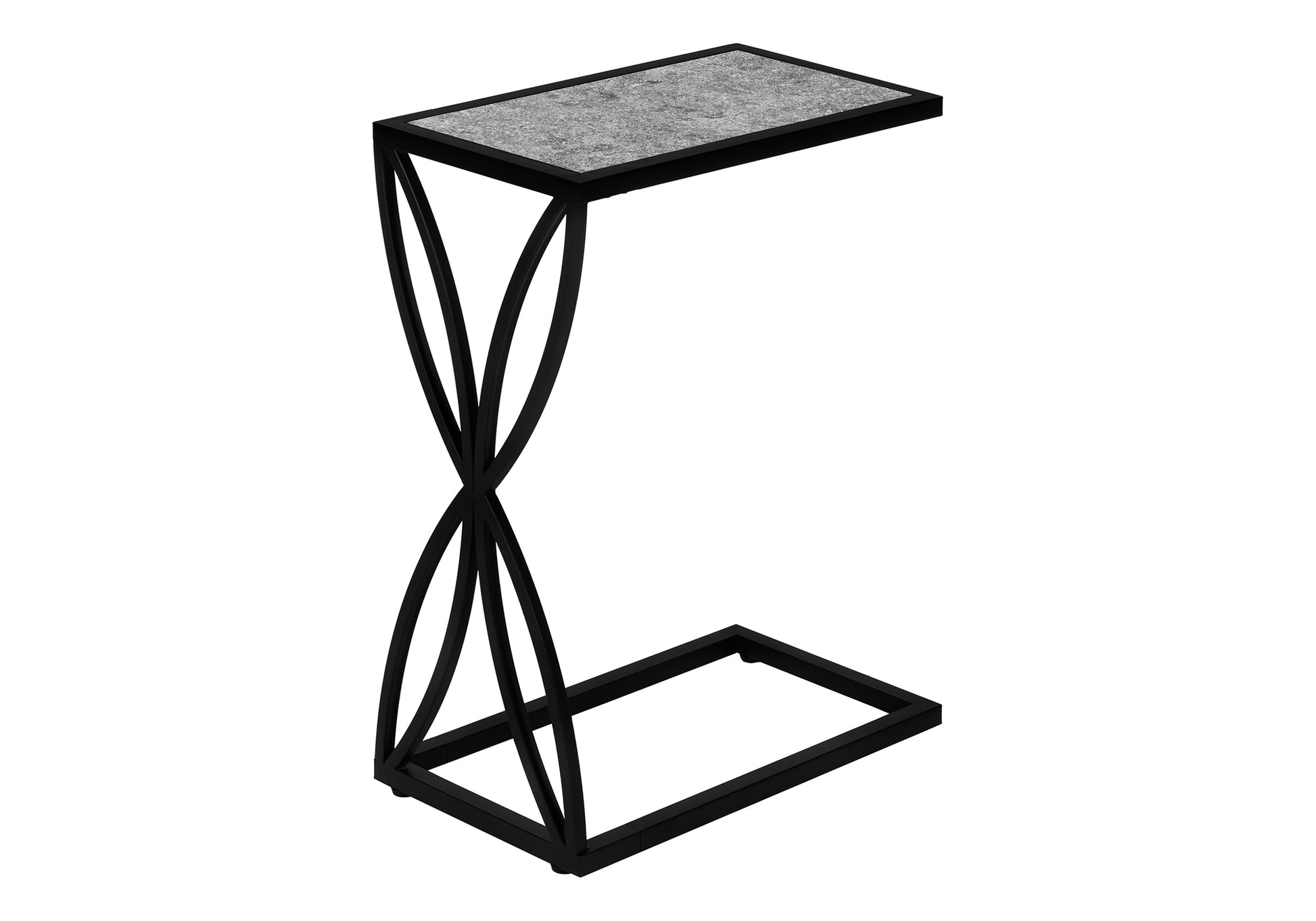 Accent Table, C Shaped, End, Side, Snack, Living Room, Bedroom, Grey Laminate, Black Metal, Contemporary, Modern Grey Metal