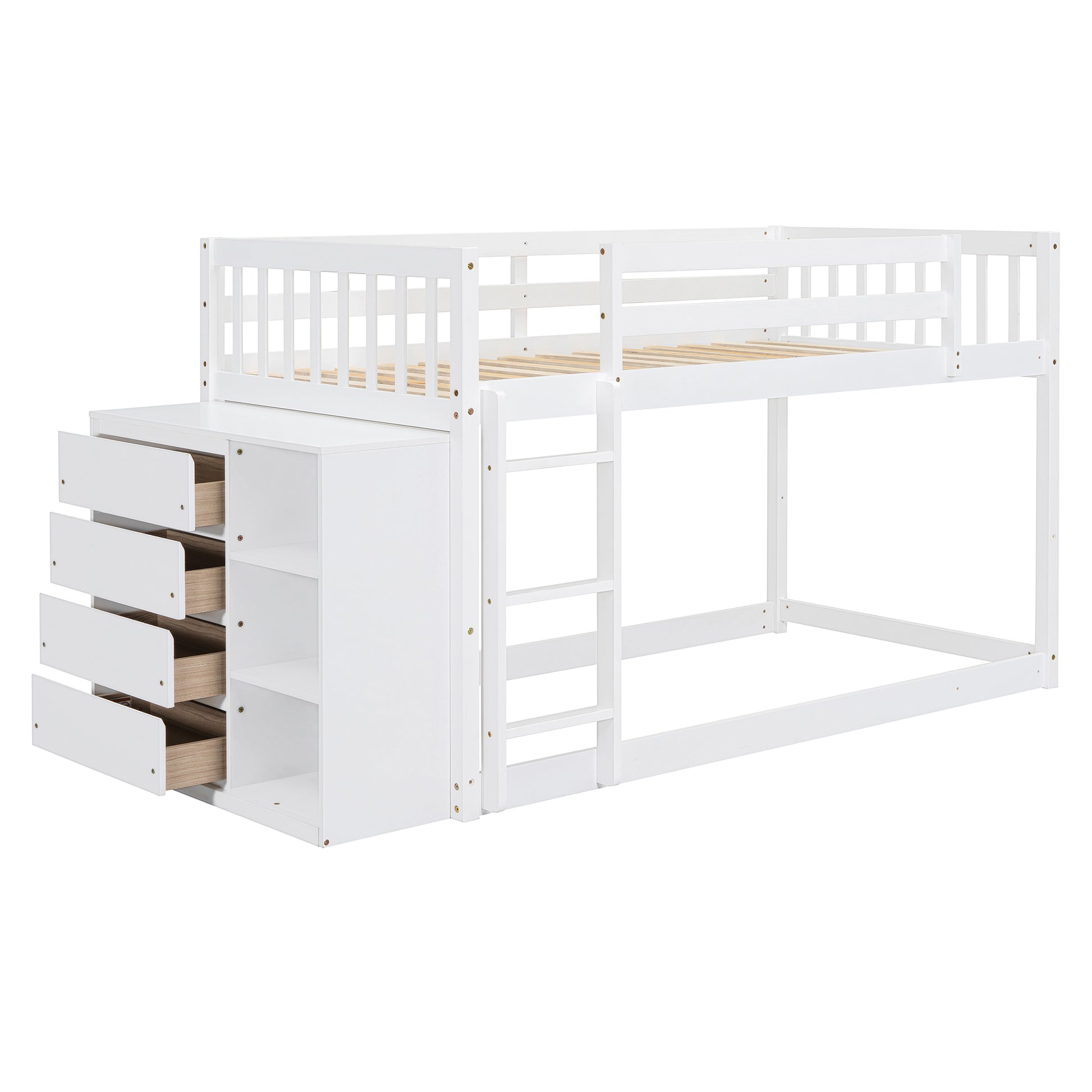 Twin Over Twin Bunk Bed With 4 Drawers And 3 Shelves White Twin White Solid Wood