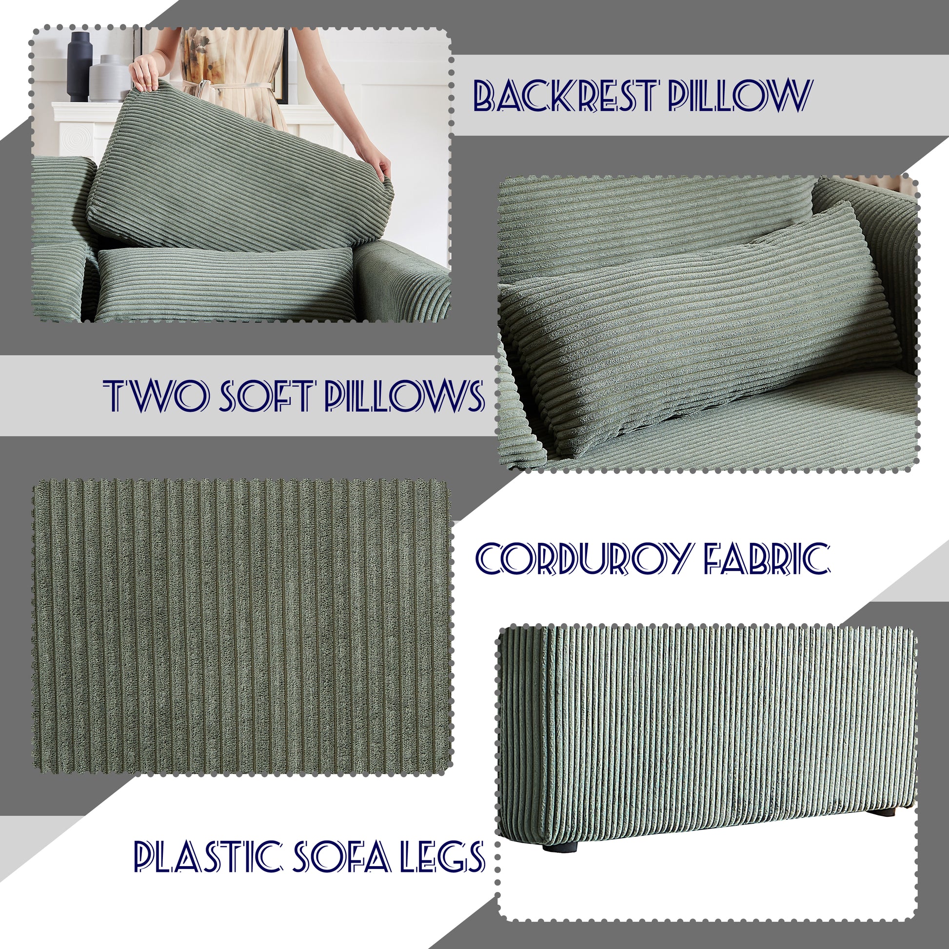60"Corduroy Fabric Loveseat Sofa With 60"Loveseat Sofa, Modern Sofa With Support Pillow, For Apartment, Office, Living Room & Bedroom Green Corduroy 2 Seat