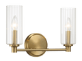 Regal Double Light Vanity With Clear Ribbed Glass Satin Brass Clear,Gold Glass,Metal