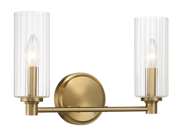 Regal Double Light Vanity With Clear Ribbed Glass Satin Brass Clear,Gold Glass,Metal