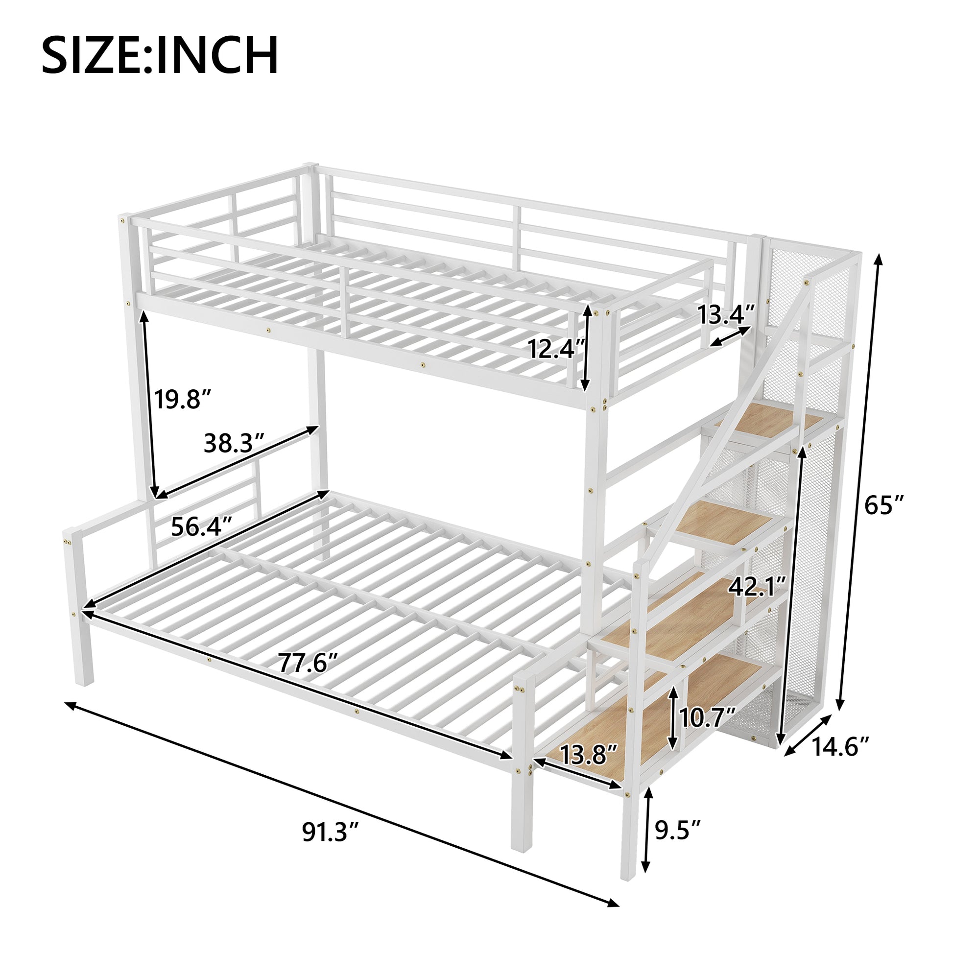 Twin Over Full Size Metal Bunk Bed With Storage Staircase And Open Wardrobe,White Expected Arrival Time:11.15 White Mdf Metal