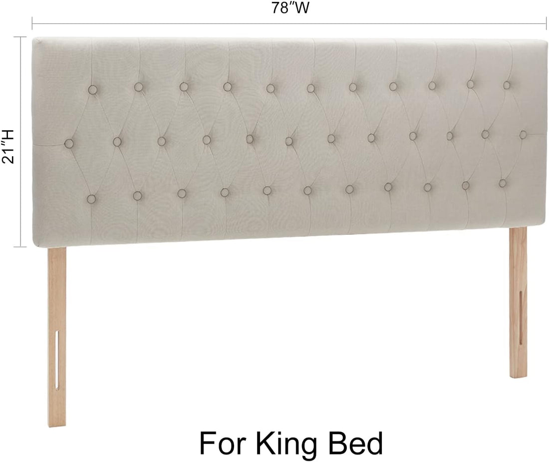 Headboards For King Size Bed In Modern Button Design, Premium Linen Fabric Upholstered Tufted Bed Headboard, Adjustable Solid Wood Head Board, Beige King Beige Bedroom Bed Frame Linen Fabric Metal