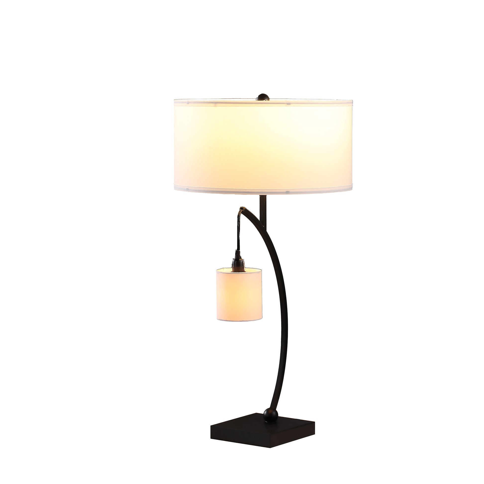 28.5" In Contemporary Dual Black Arc W Hanging Pendelum Lamp Metal Table Lamp Matte Black Metal